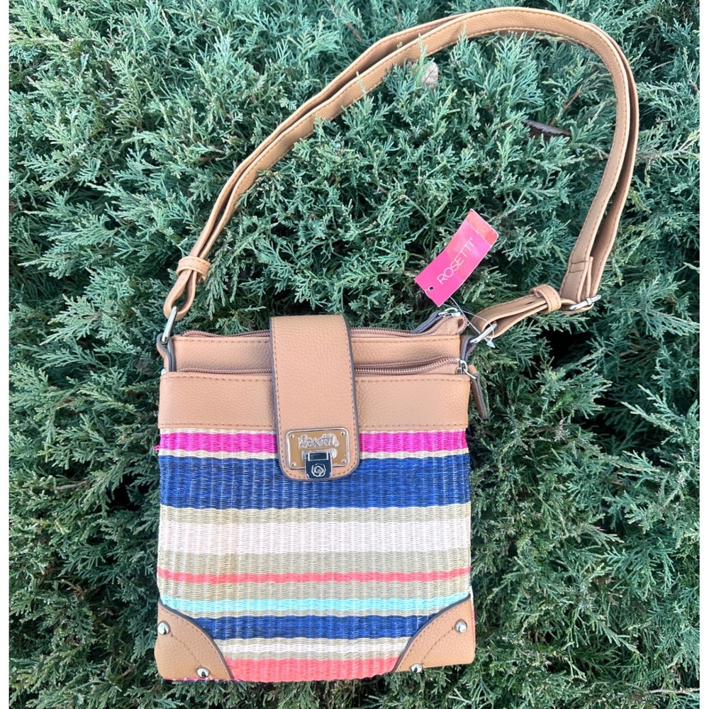 Rosetti Women's Bungalow Multi Double Time Faux Leather/Woven Crossbody Bag NWT - Picture 2 of 11